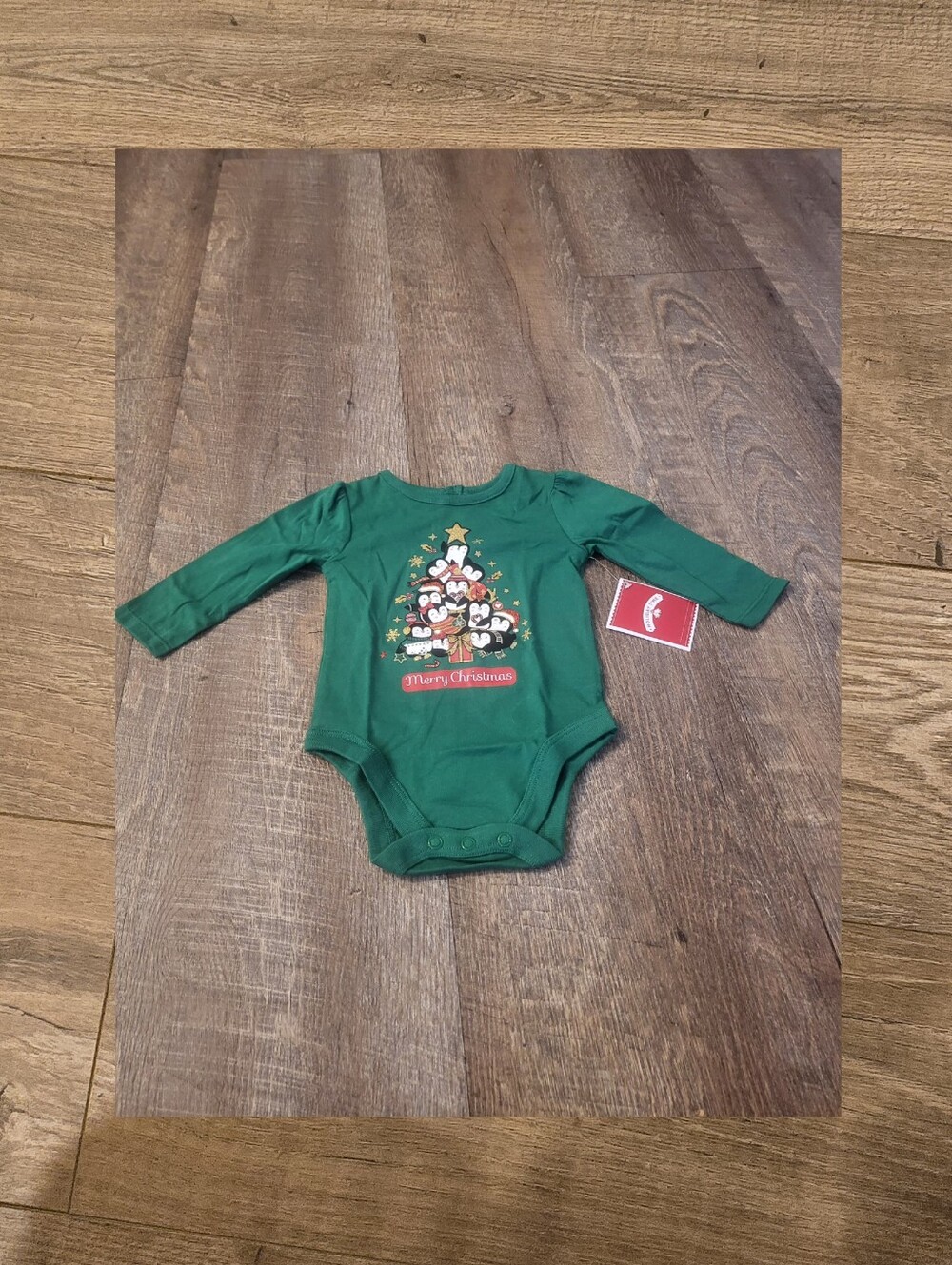 NWT Christmas Pengiuns Xmas Tree Baby Girl Long Sleeved Green Onesie 3-6M